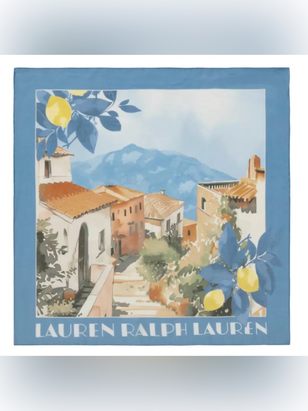 Lauren Ralph Lauren Blue & Yellow Mediterranean Village Scarf 💙💛🤎 NWT